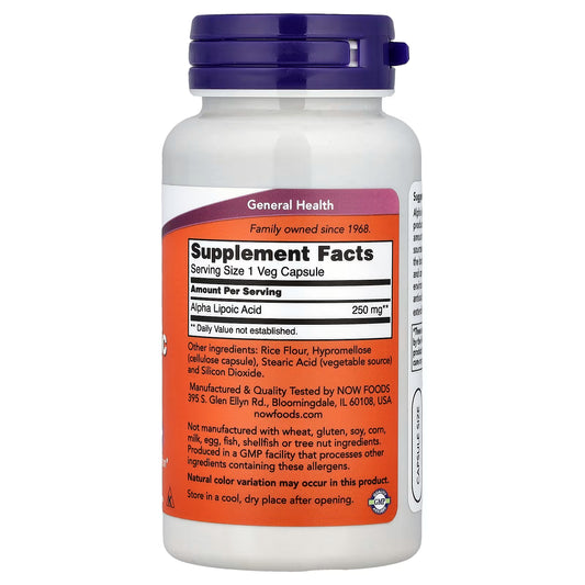 Alpha Lipoic Acid, 250mg - Veg Capsules