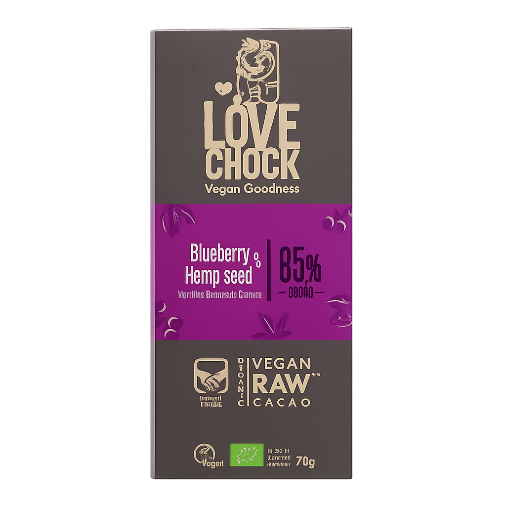 85% Dark Chocolate with Blueberries & Hemp Seeds