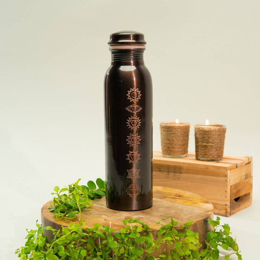 Pure Copper Water Bottle 7 Chakras Antique Finish