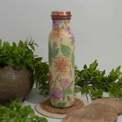 Pure Copper Water Bottle Floral Print Green / Pink / White