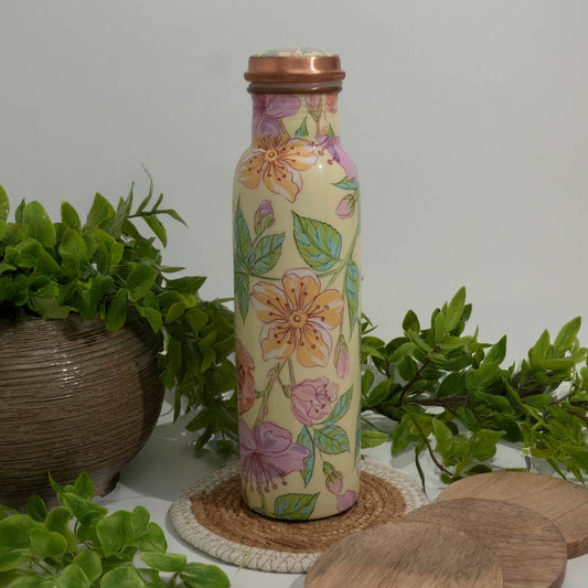Pure Copper Water Bottle Floral Print Green / Pink / White