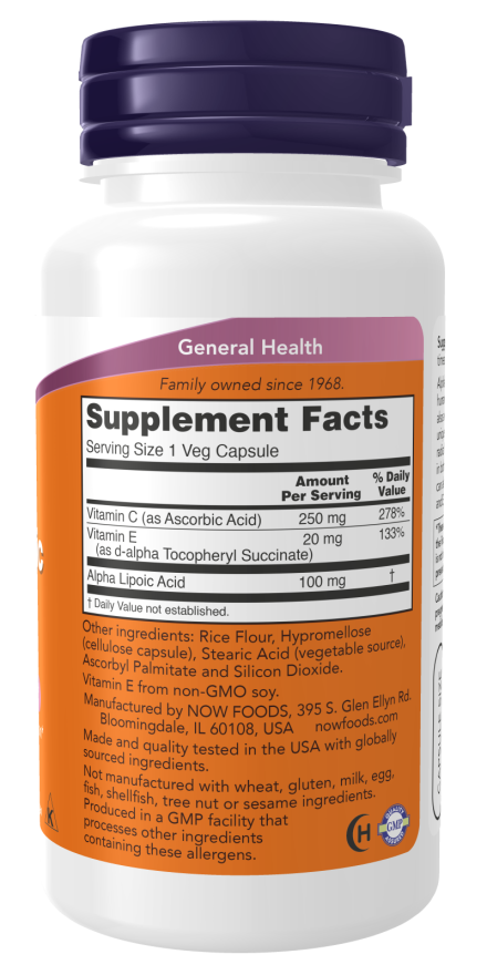 Alpha Lipoic Acid with Vitamins C & E, 100mg - Veg Capsules