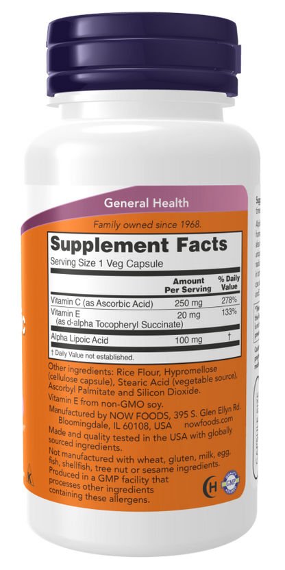 Alpha Lipoic Acid with Vitamins C & E, 100mg - Veg Capsules