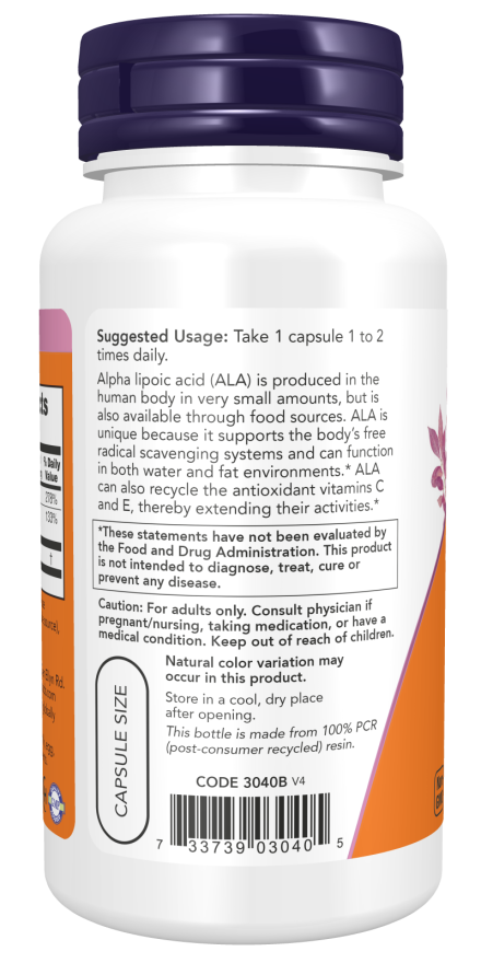 Alpha Lipoic Acid with Vitamins C & E, 100mg - Veg Capsules