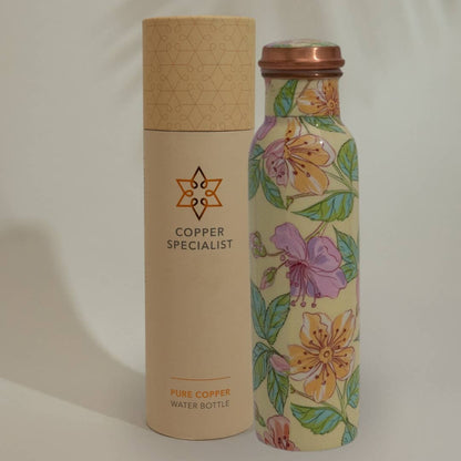 Pure Copper Water Bottle Floral Print Green / Pink / White
