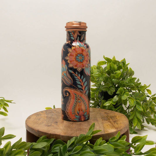 Pure Copper Water Bottle with Floral Print