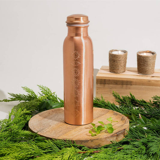 Pure Copper Water Bottle 7 Chakras Matte Finish