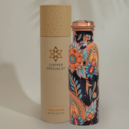 Pure Copper Water Bottle with Floral Print
