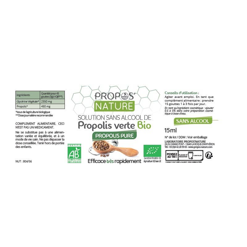 Organic Green Propolis Extract - Alcohol-Free - 15ml