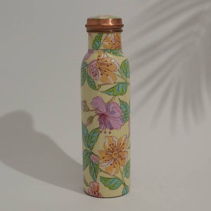 Pure Copper Water Bottle Floral Print Green / Pink / White