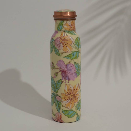 Pure Copper Water Bottle Floral Print Green / Pink / White