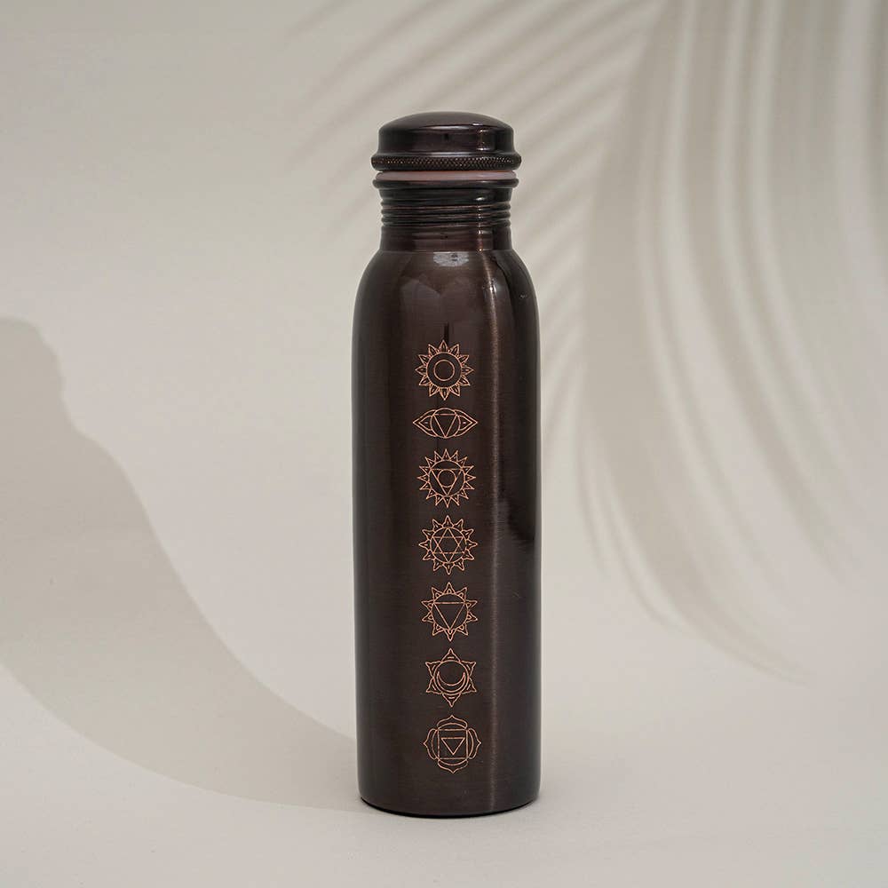 Pure Copper Water Bottle 7 Chakras Antique Finish