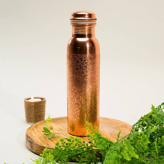 Pure Copper Water Bottle Flower Pattern
