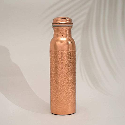 Pure Copper Water Bottle Flower Pattern