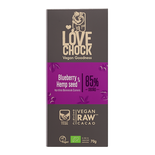 85% Dark Chocolate with Blueberries & Hemp Seeds